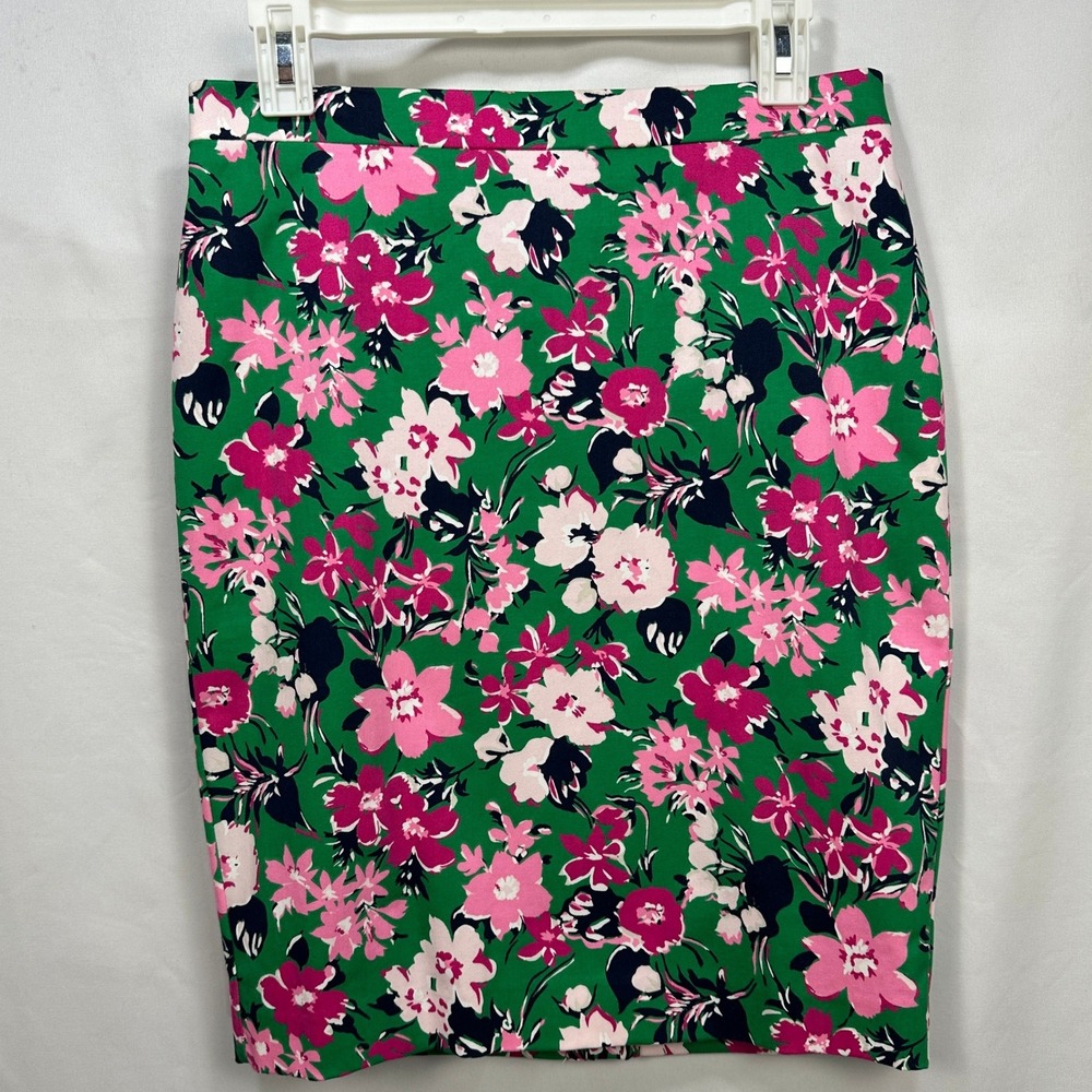 J.Crew Womens Green Pink Floral Pencil Skirt Cotton Stretch AV796‎ Size 2 NWT